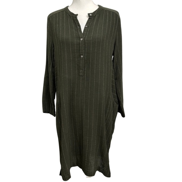 Wrap London Tunic Dress With Pockets Dark Olive Green & Light Stripes Size 4 - Picture 1 of 11